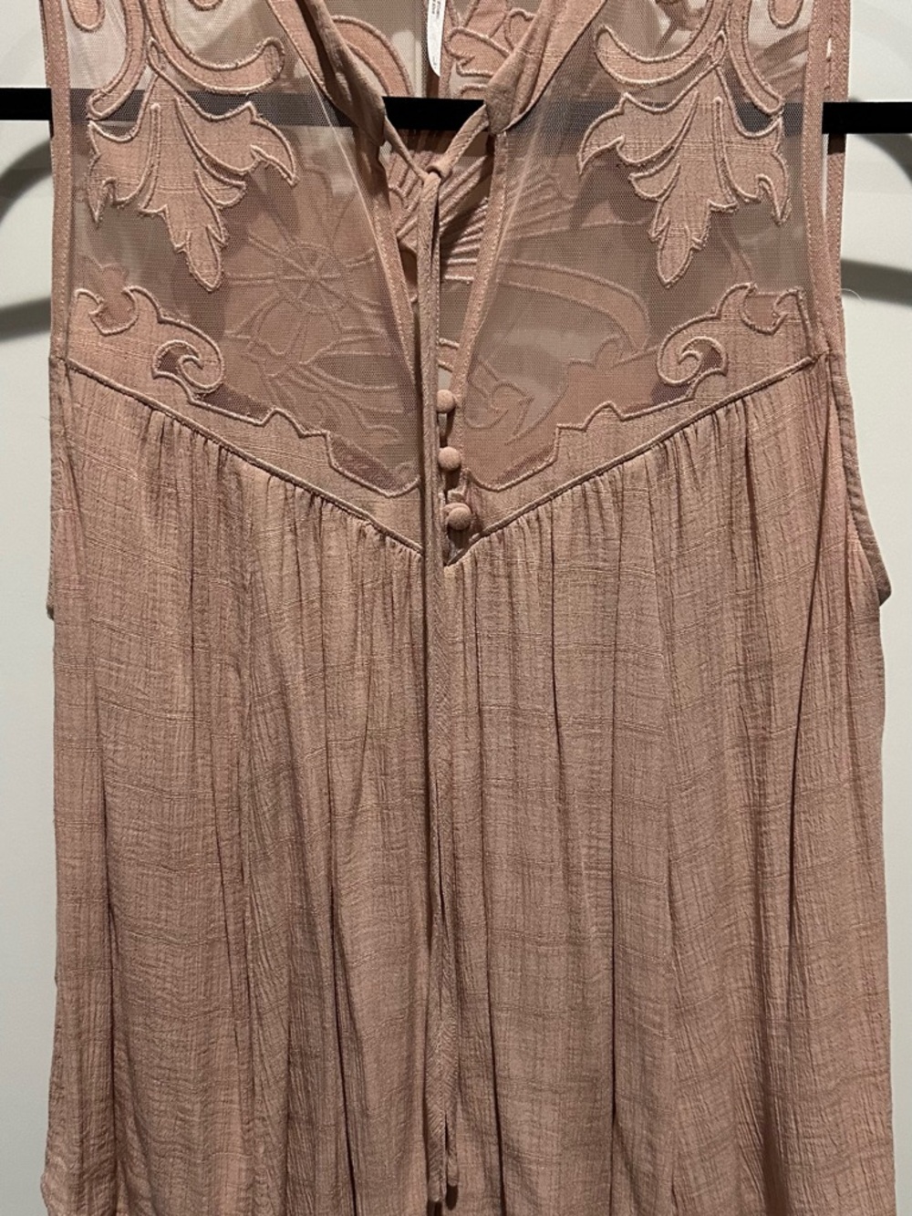 Free People Mauve Sleeveless Embroidered Yoke Tunic